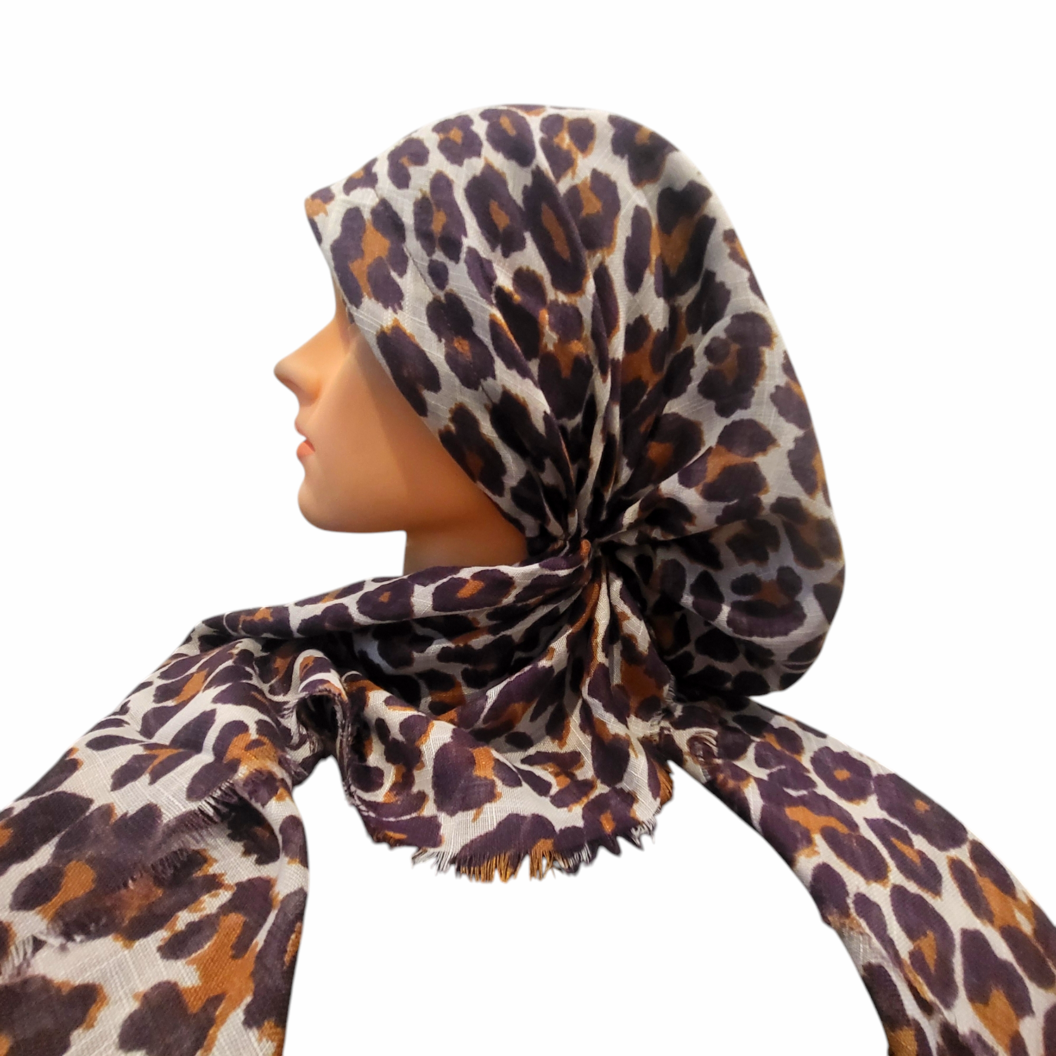 Blue leopard - soft fringes pretied tichel