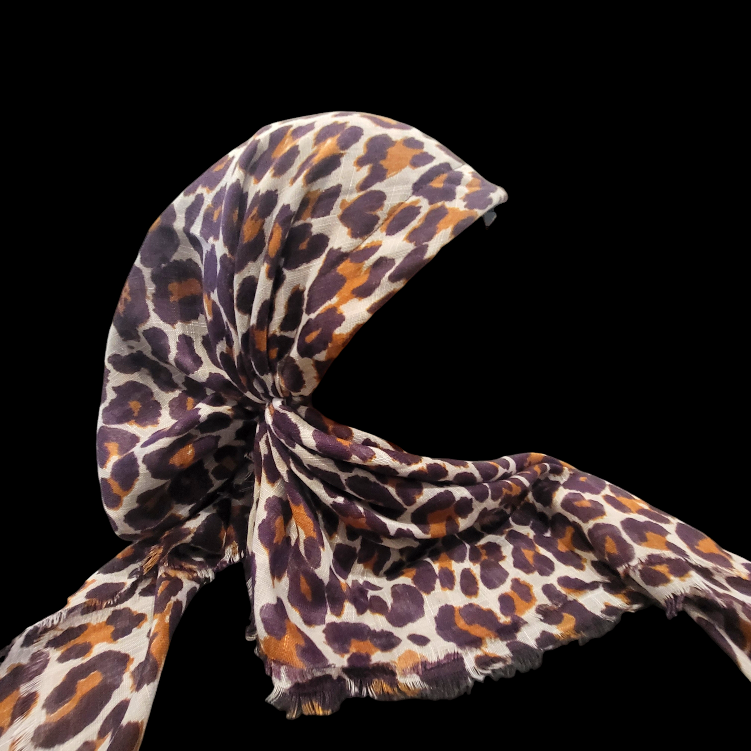 Blue leopard - soft fringes pretied tichel