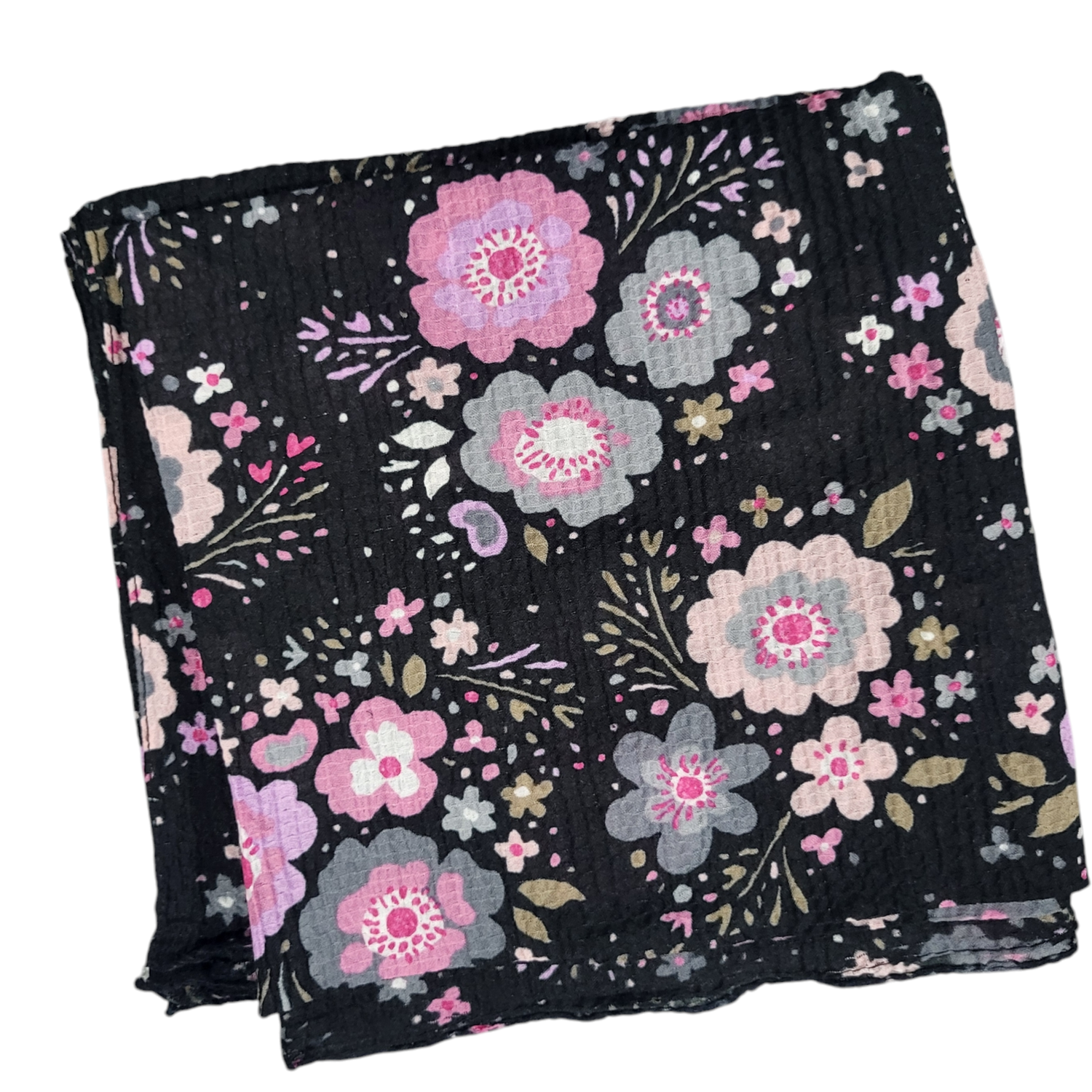 Black - pretty flowers  thin gauzy tichel
