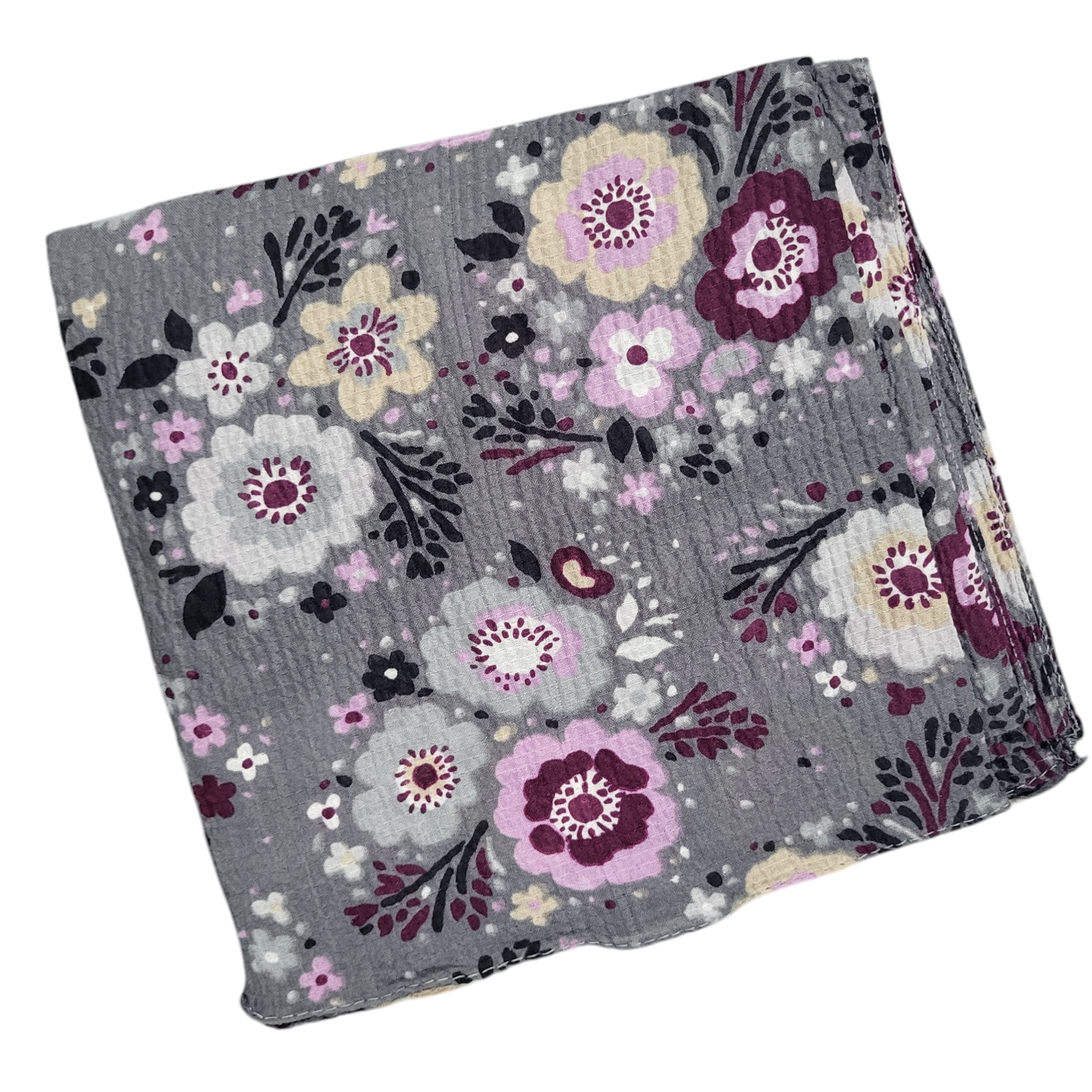 Gray - pretty flowers  thin gauzy tichel