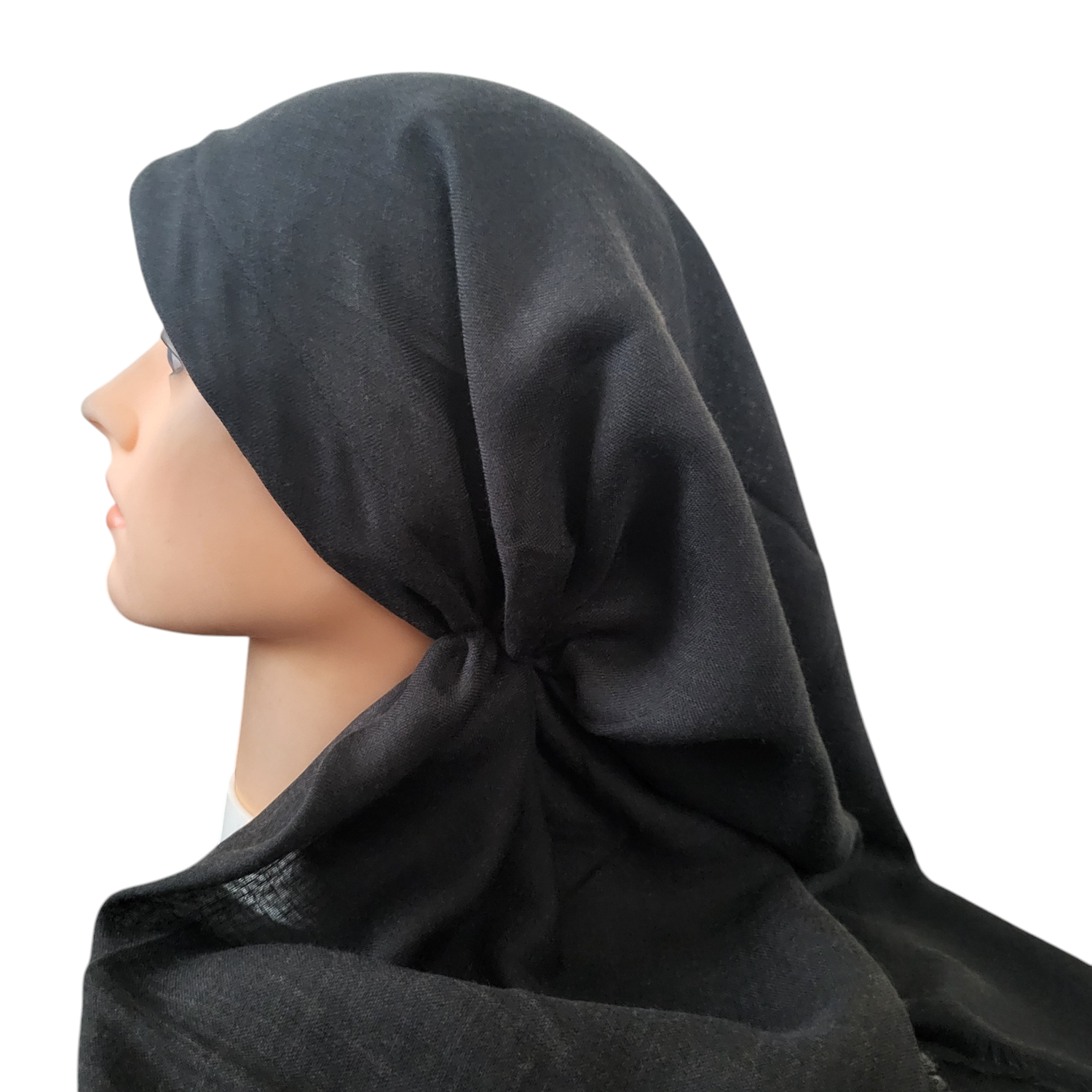 Black/slightly shaded brown- long kerchief back - soft fringes pretied tichel (BBS) w/band sewn in 