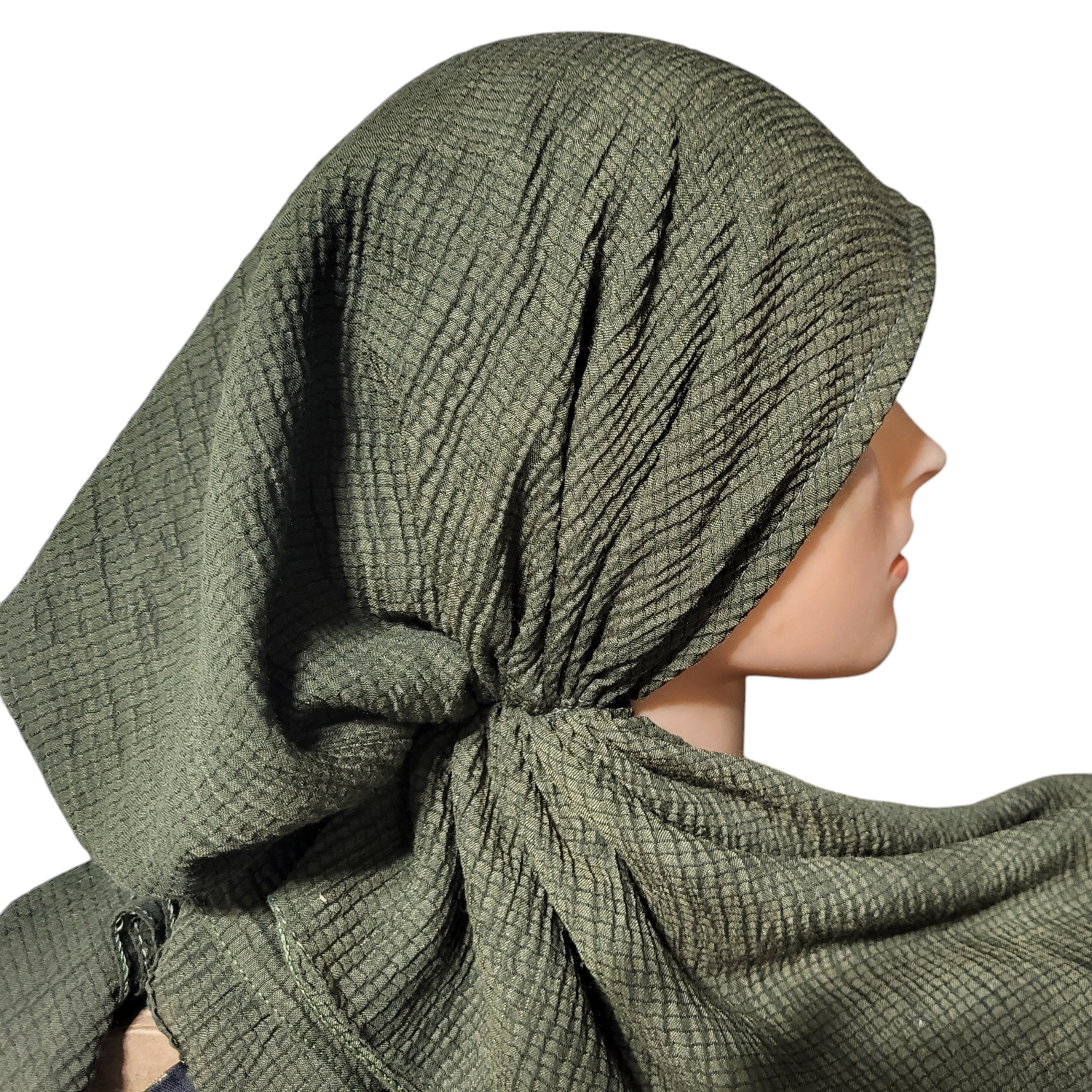 Dark Olive textured solid pre-tied tichel