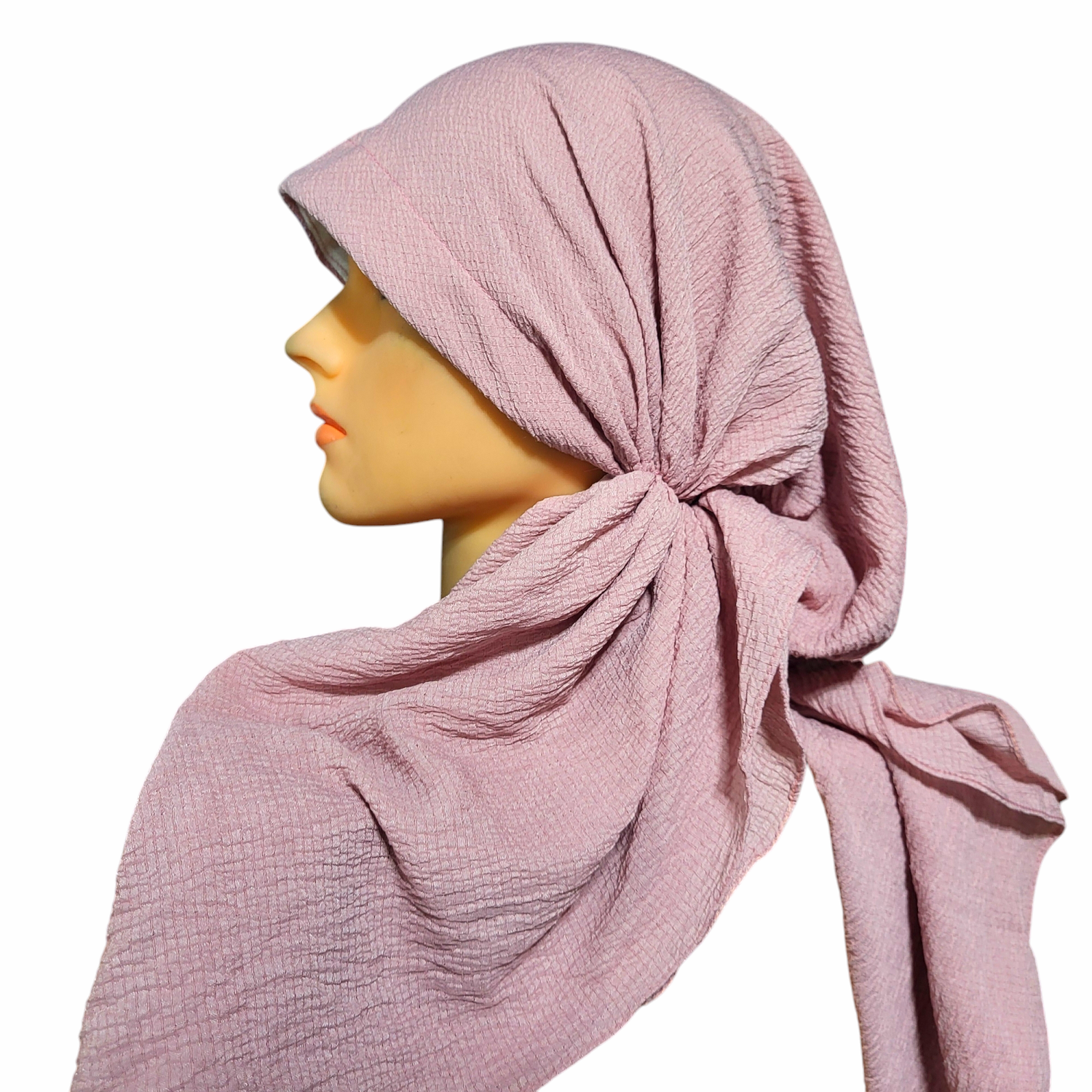 Light pink textured solid pre-tied tichel