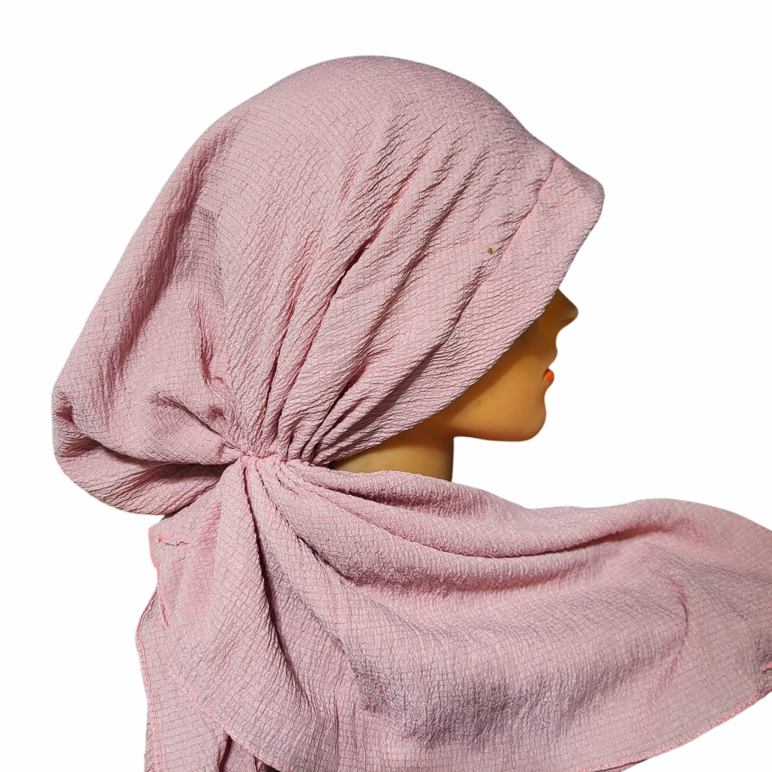 Light pink textured solid pre-tied tichel