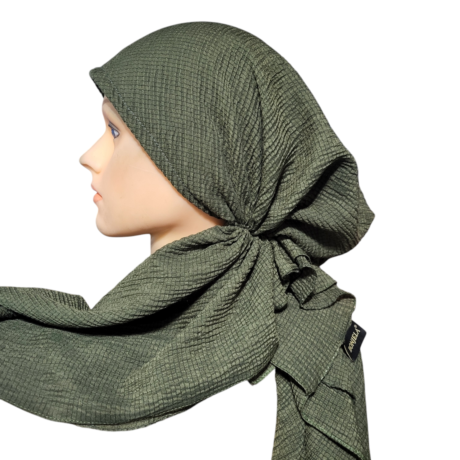 Dark Olive textured solid pre-tied tichel