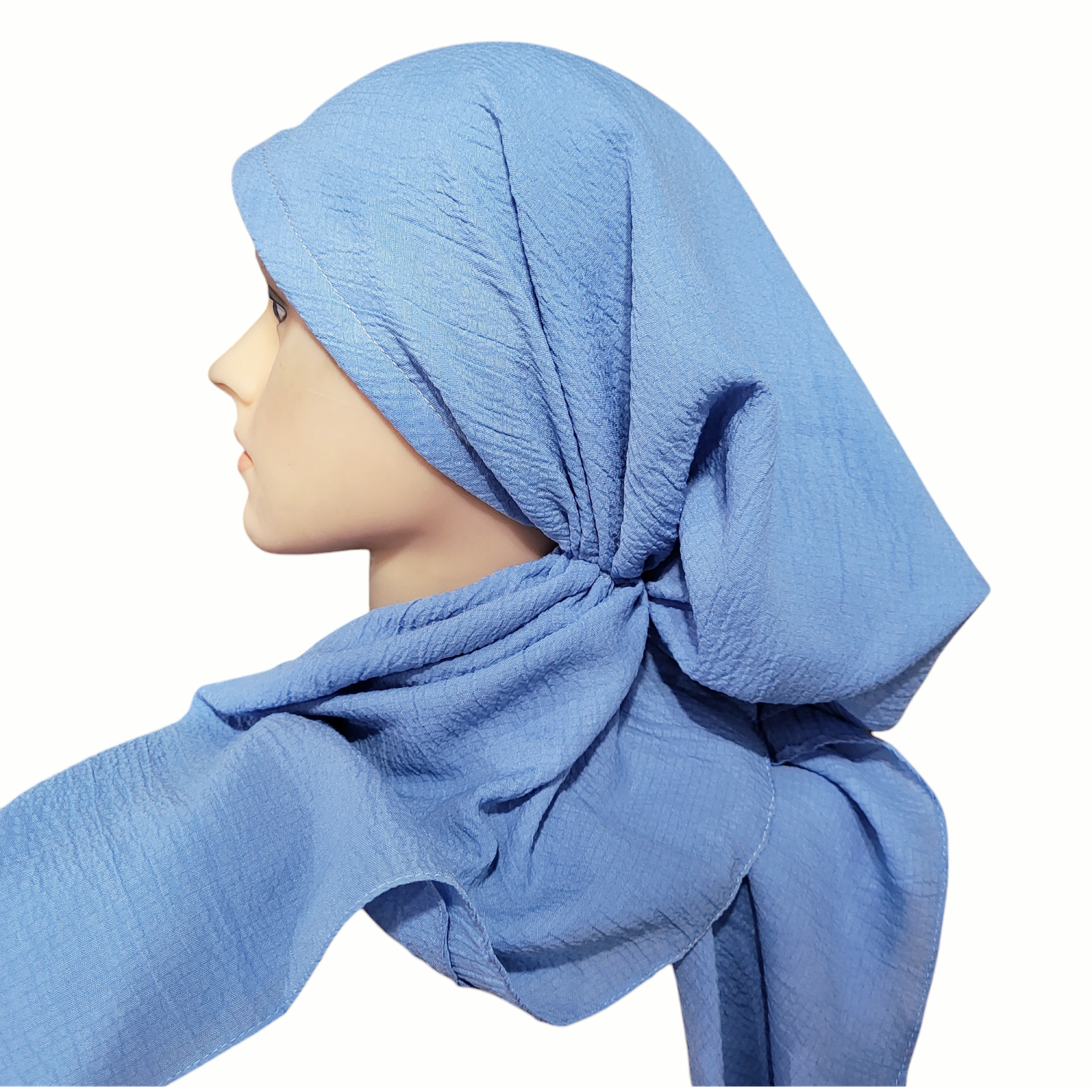 Sky blue/Light blue textured solid pre-tied tichel