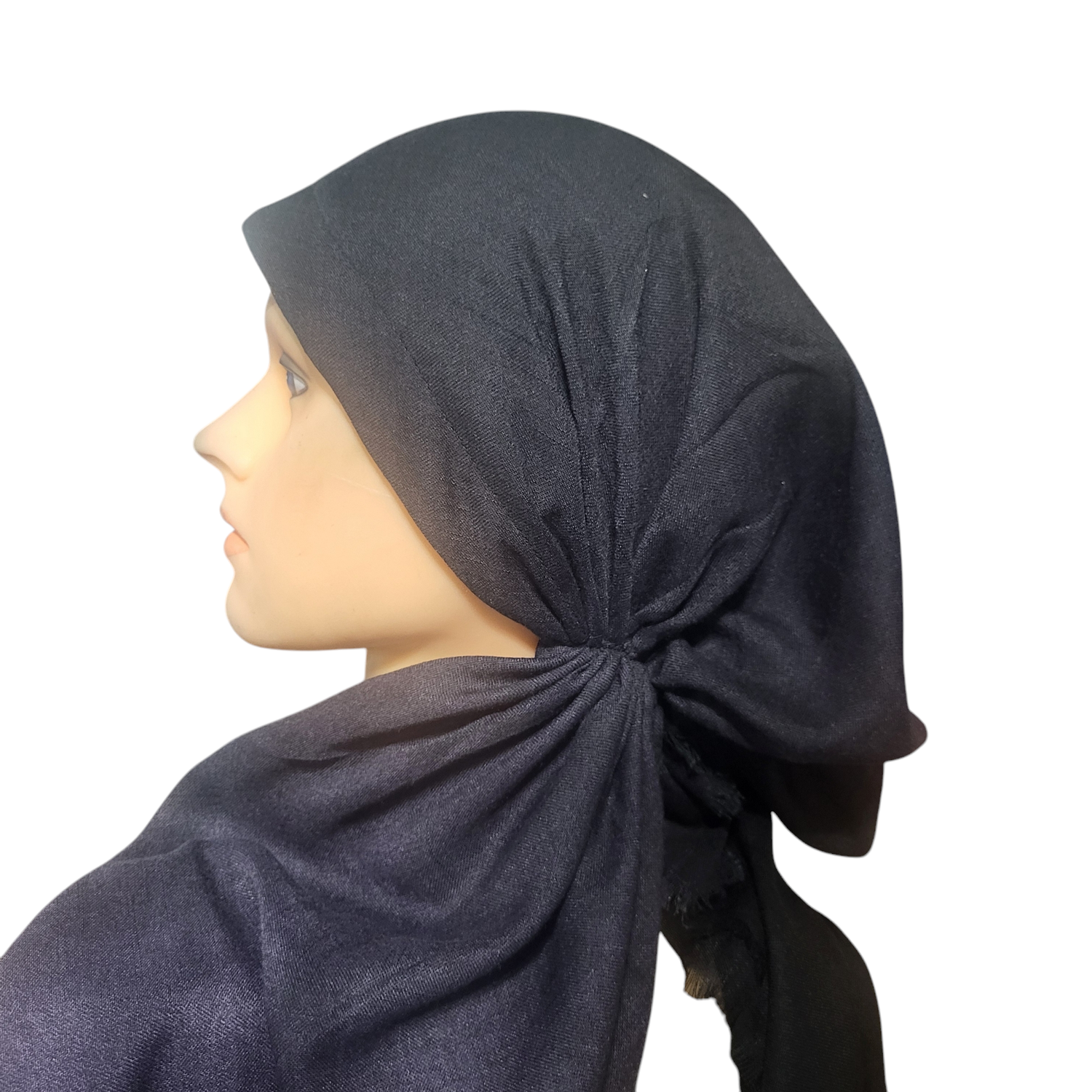 Shades of black/dusty purple -  shaded soft fringes pretied tichel