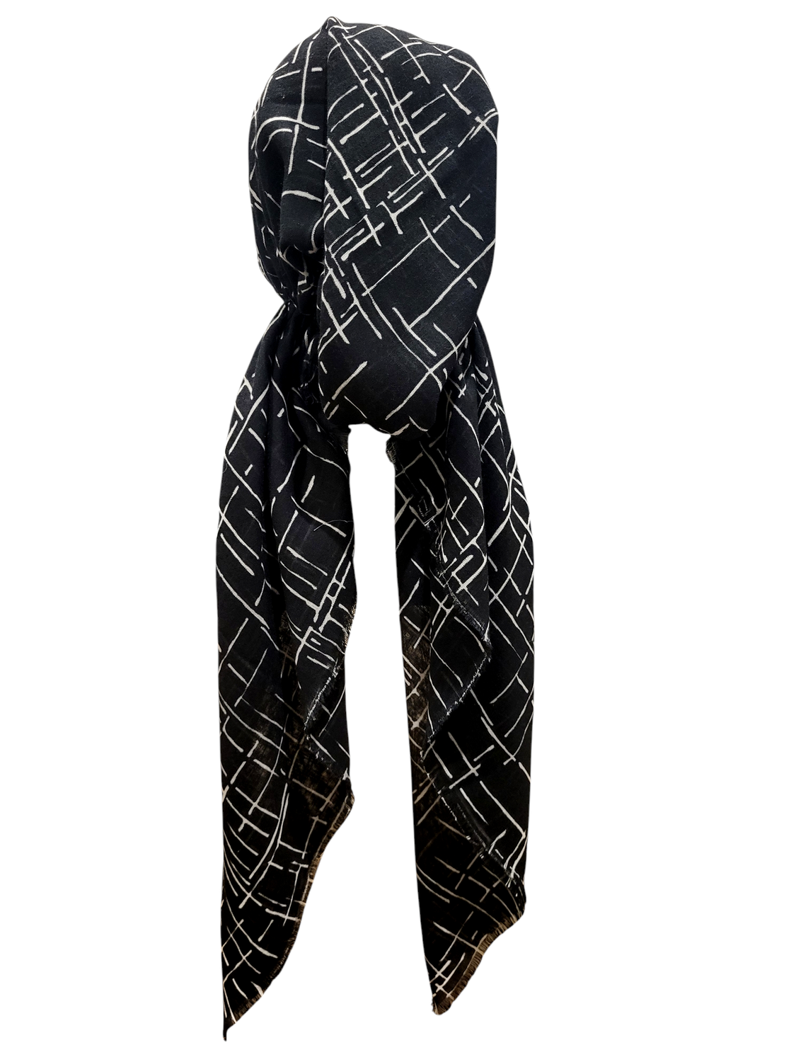 Black/White - soft fringes pretied tichel - lines