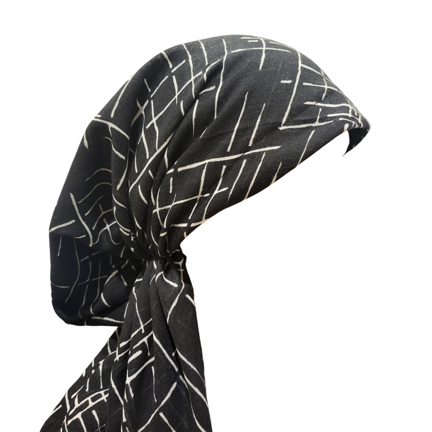 Black/White - soft fringes pretied tichel - lines