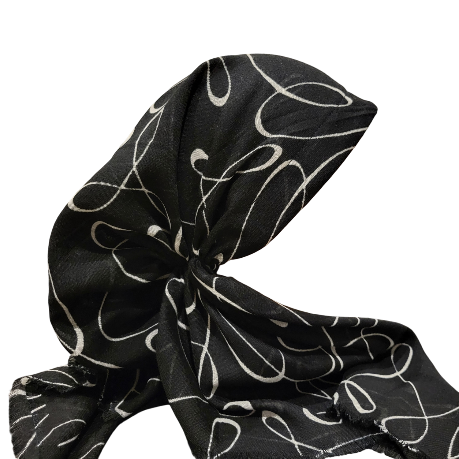 Black/White - soft fringes pretied tichel - squiggly lines