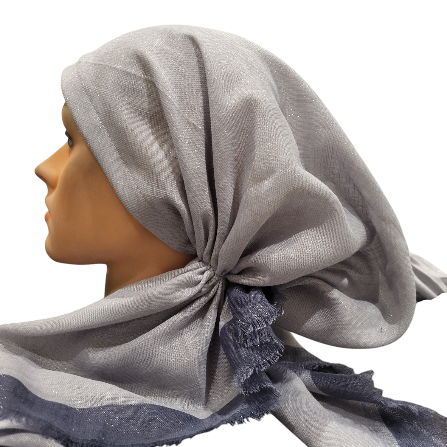 Gray border w/silver shimmer  - soft fringes pretied tichel