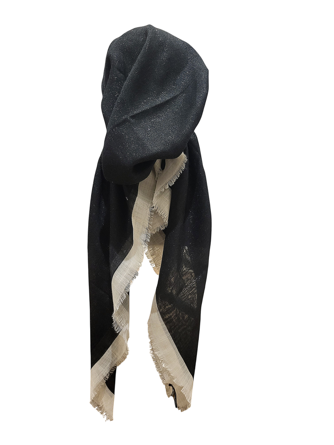 Black white/border w/silver shimmer  - soft fringes pretied tichel