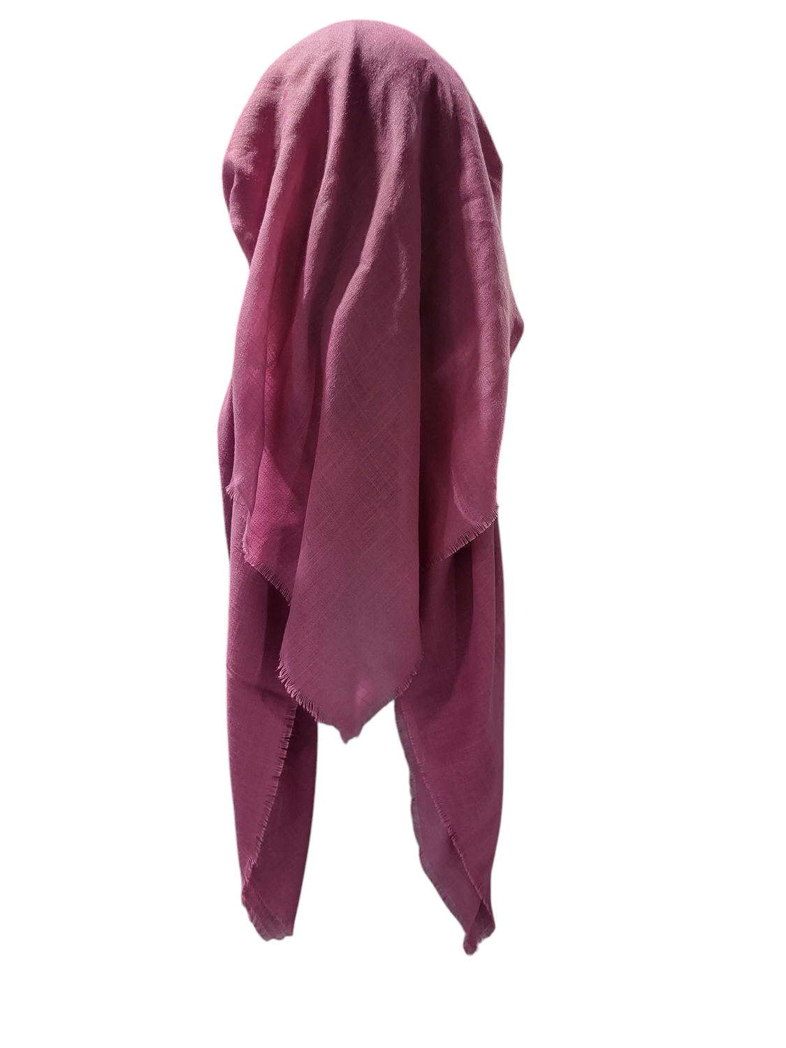 Dull raspberry solid - long back pre-tied kerchief w/band sewn in  -  soft fringed edges material