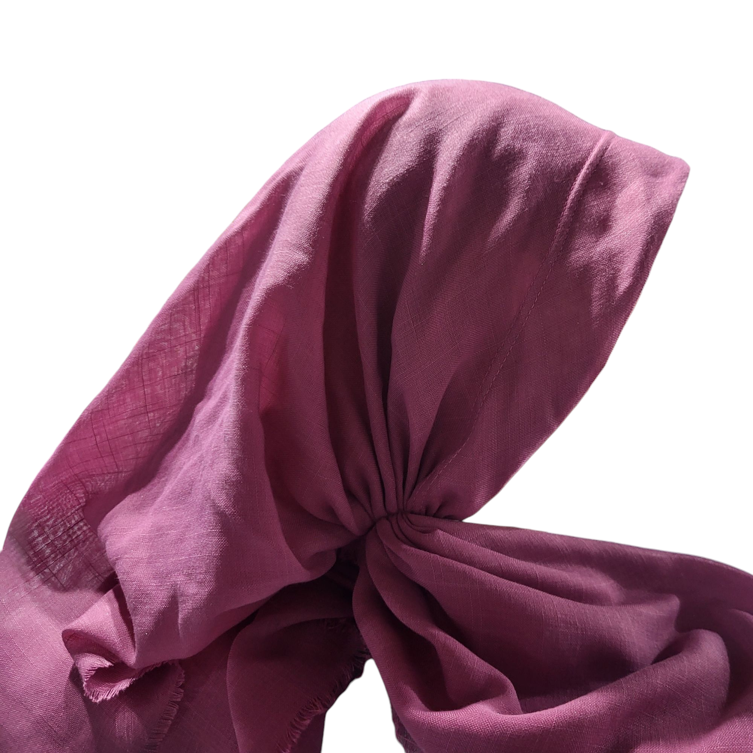 Dull raspberry solid - long back pre-tied kerchief w/band sewn in  -  soft fringed edges material