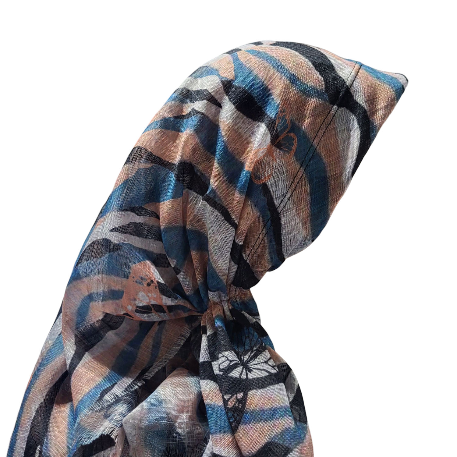 Stripey n' butterflies -  long back pre-tied kerchief w/band sewn in  -  soft fringed edges material