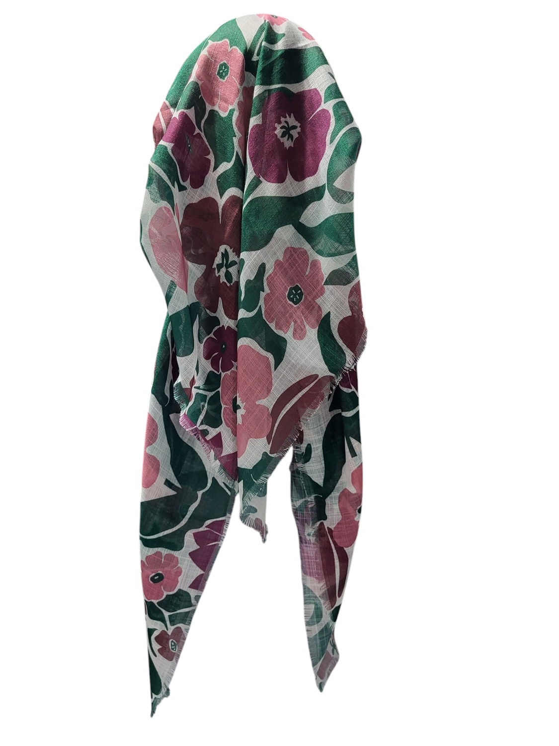 Big flowers long back pre-tied kerchief w/band sewn in  -  soft fringed edges material