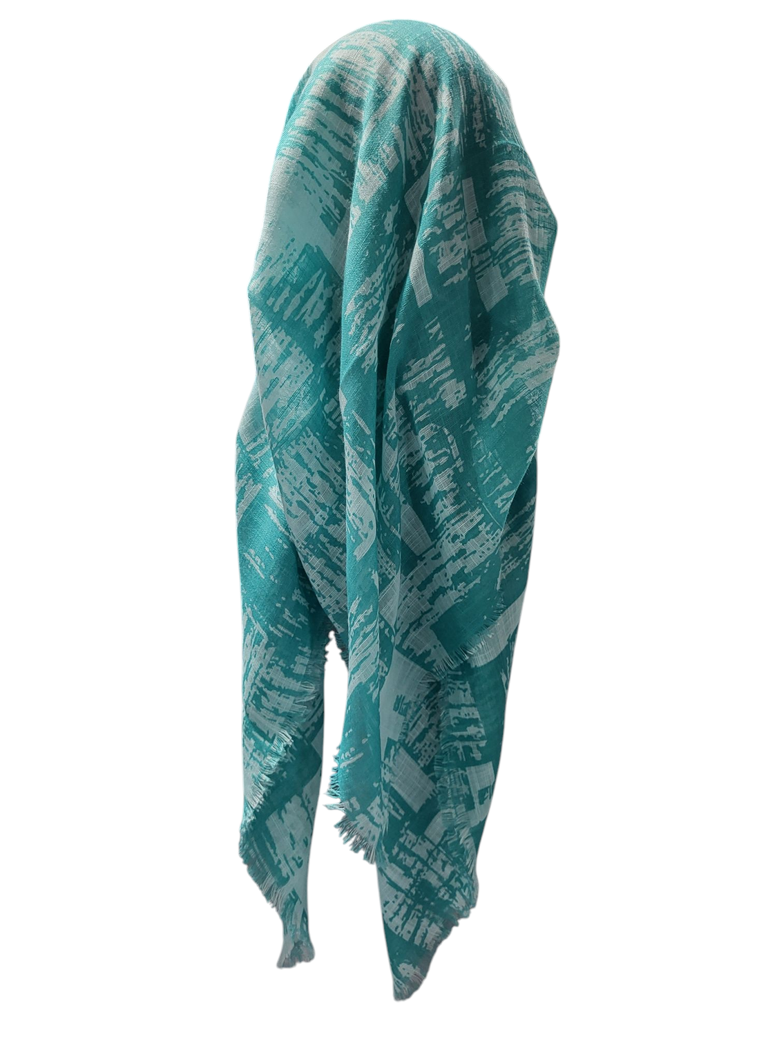 Sea green long back pre-tied kerchief w/band sewn in  -  soft fringed edges material