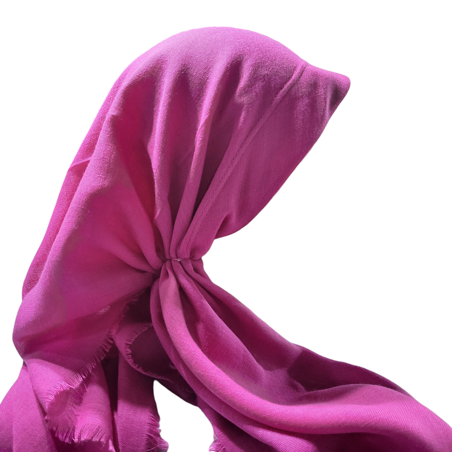 Deep raspberry solid - long back pre-tied kerchief w/band sewn in  -  soft fringed edges material