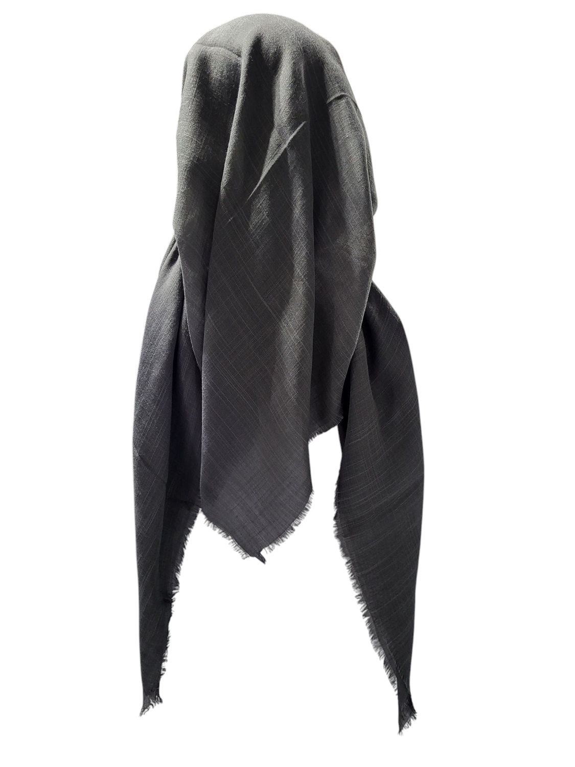 Dark gray solid - long back pre-tied kerchief w/band sewn in  -  soft fringed edges material