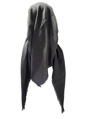 Dark gray solid - long back pre-tied kerchief w/band sewn in  -  soft fringed edges material