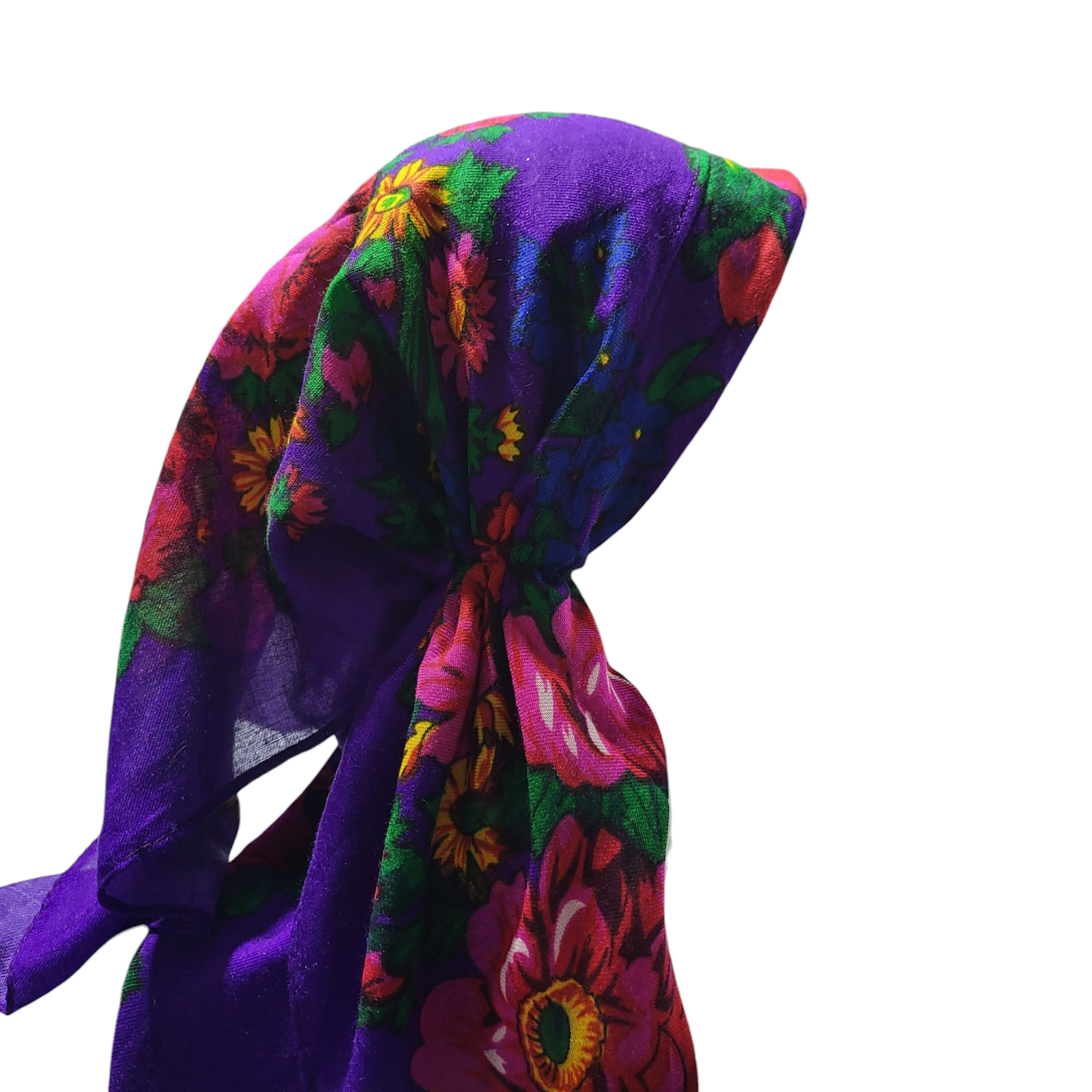 Purple long center back - pre-tied kerchief w/band sewn in  -  Vintage tichel