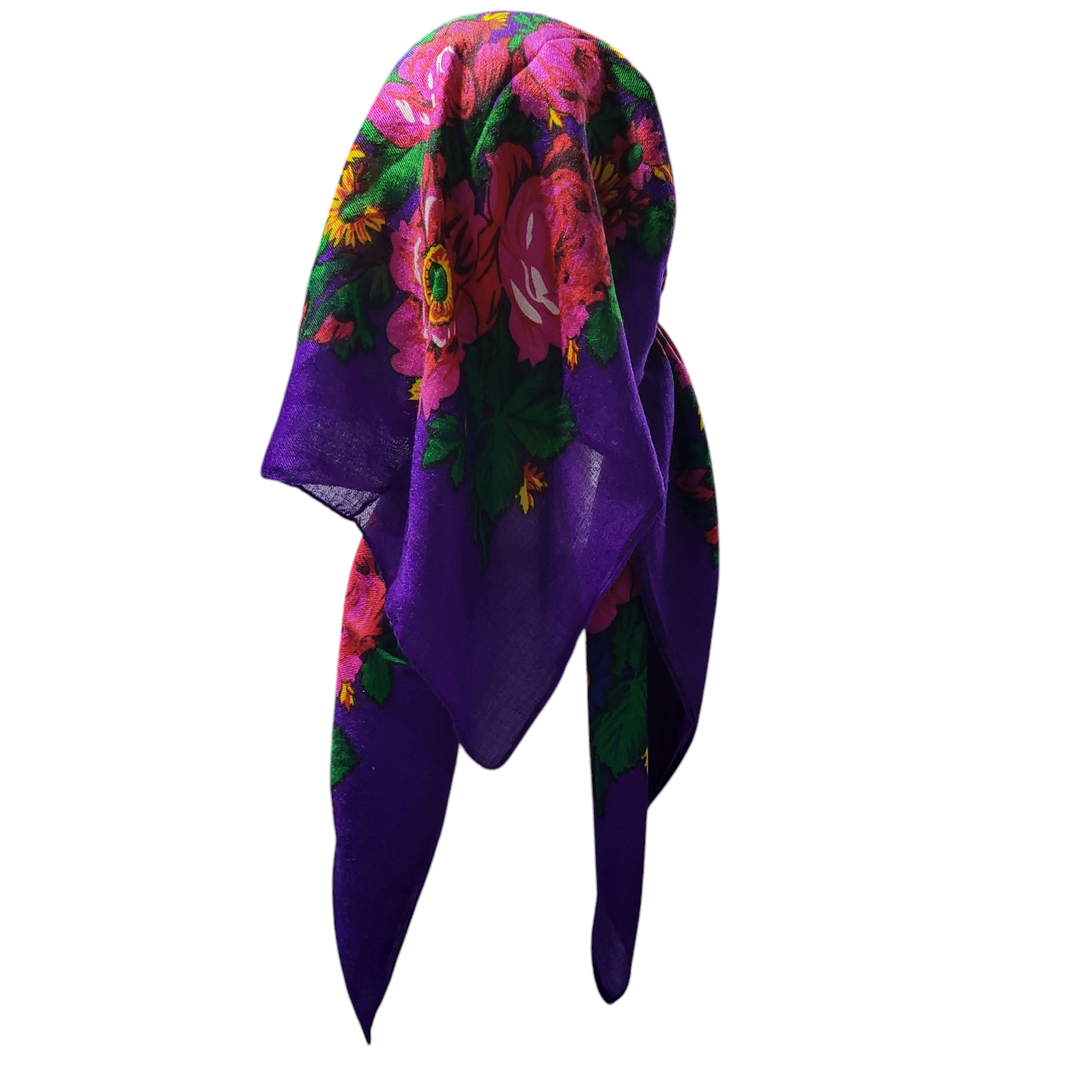 Purple long center back - pre-tied kerchief w/band sewn in  -  Vintage tichel