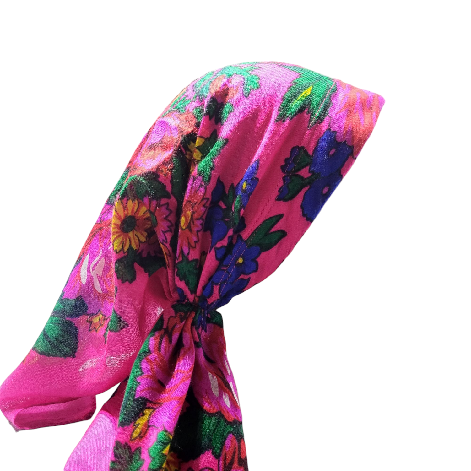 Fuchsia/Hot pink long center back - pre-tied kerchief w/band sewn in  -  Vintage tichel