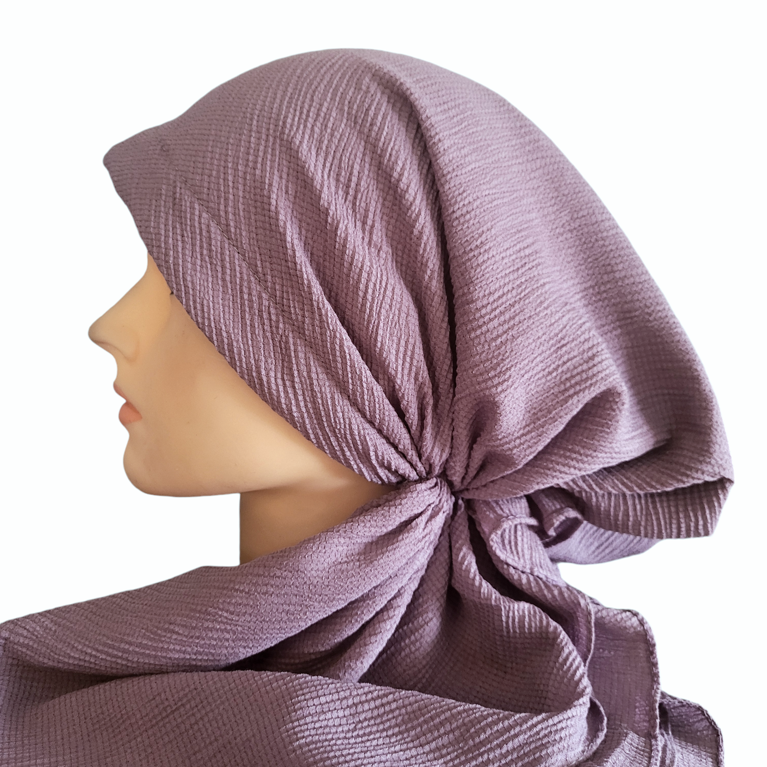 Deep lavender textured pre tied tichel 