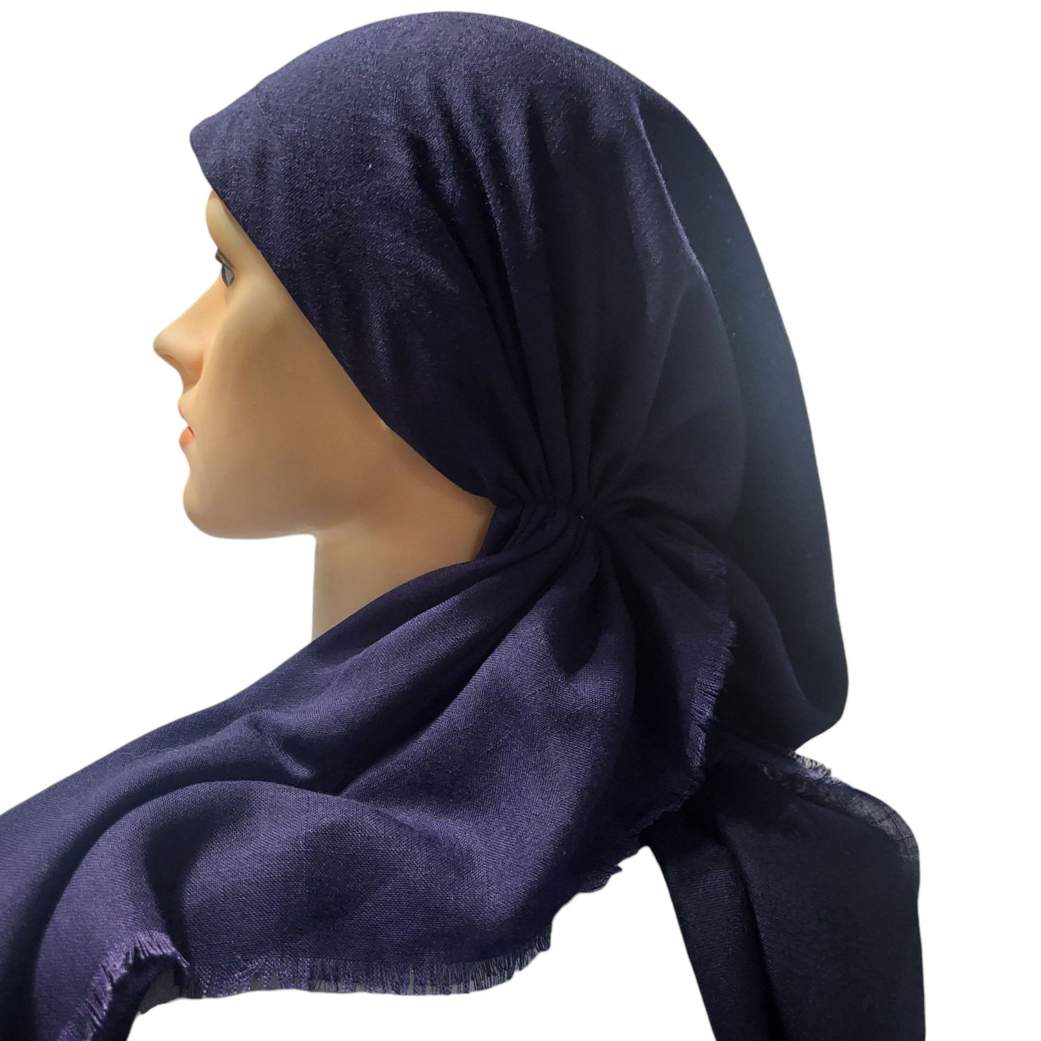 Shades of slight blue/purple -  shaded soft fringes pretied tichel