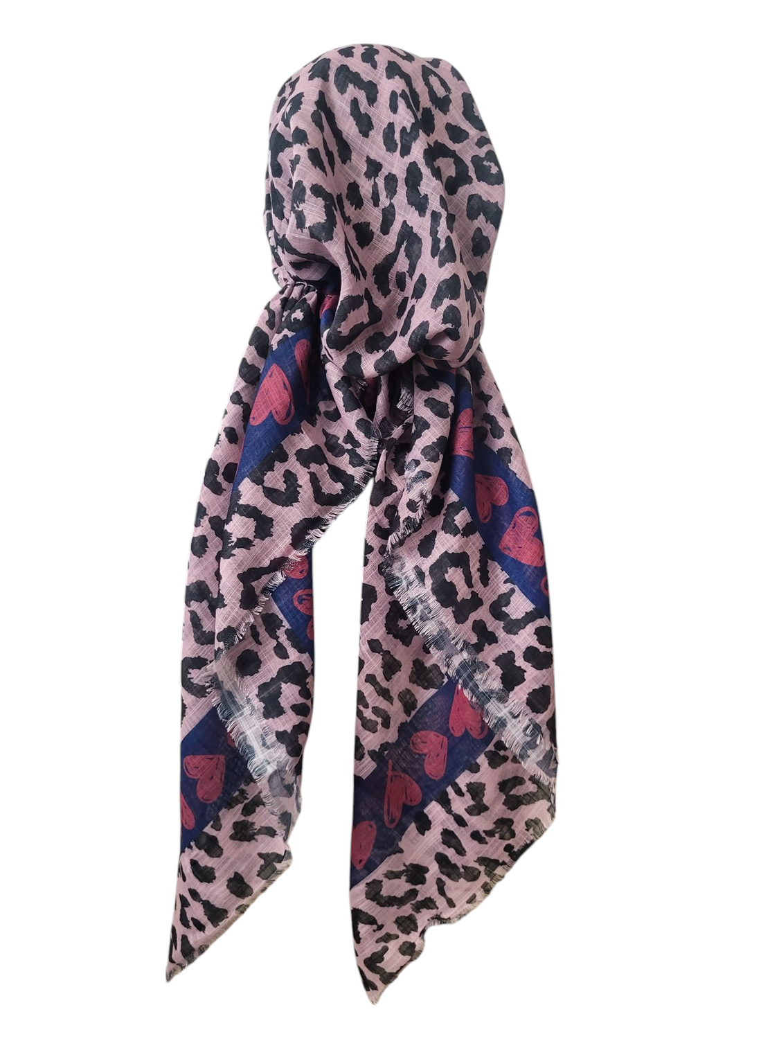 Dusty pink leopard w/hearts - soft fringes pretied tichel