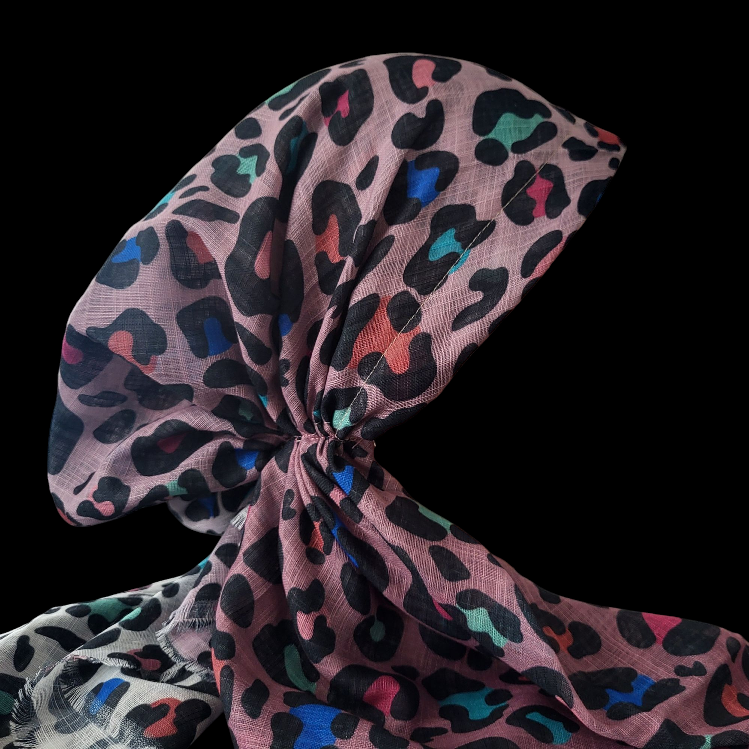 Shades of pink/white - leopard - soft fringes pretied tichel