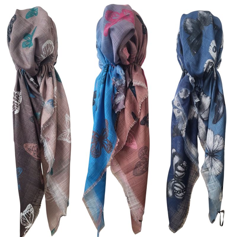 Shaded w/butterflies - soft fringes pretied tichels