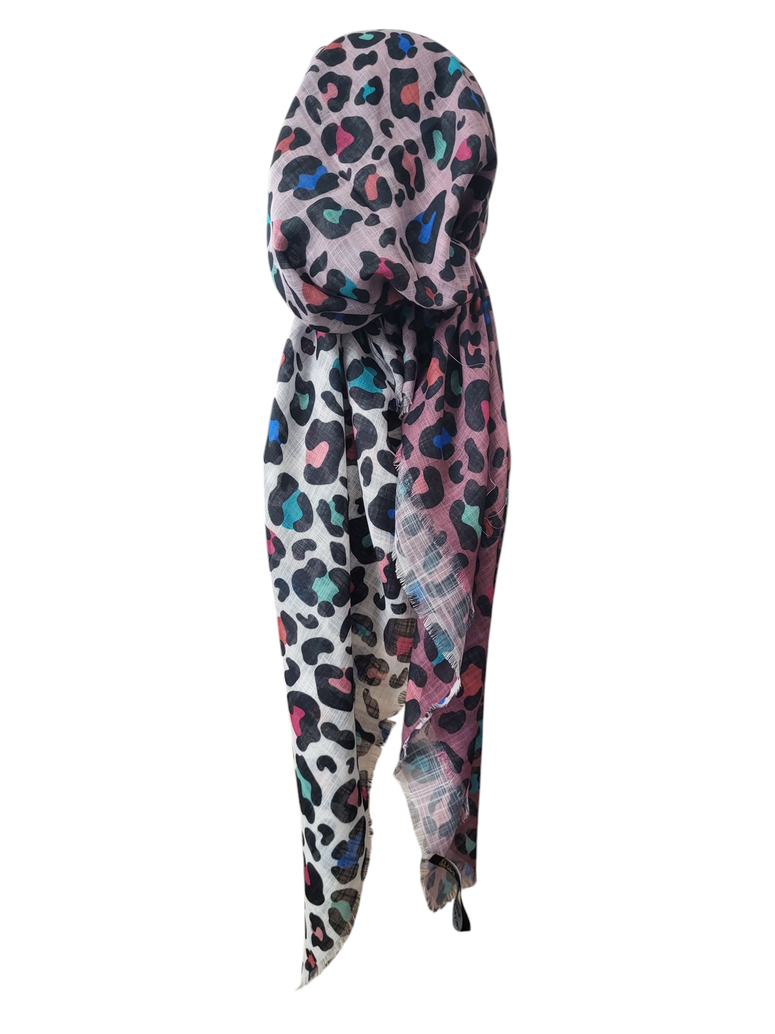 Shades of pink/white - leopard - soft fringes pretied tichel