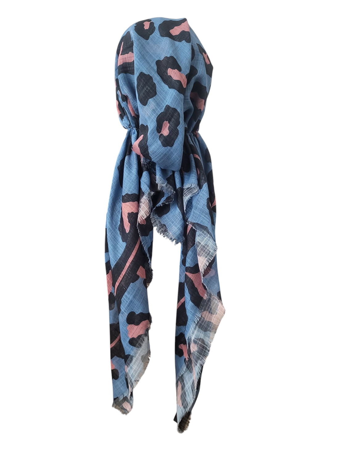 Denim leopard - soft fringes pretied tichel