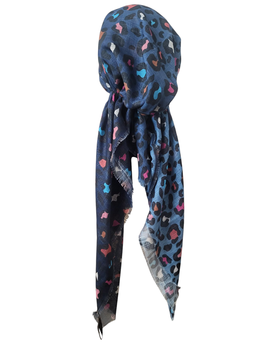 Shades of denim leopard - soft fringes pretied tichel