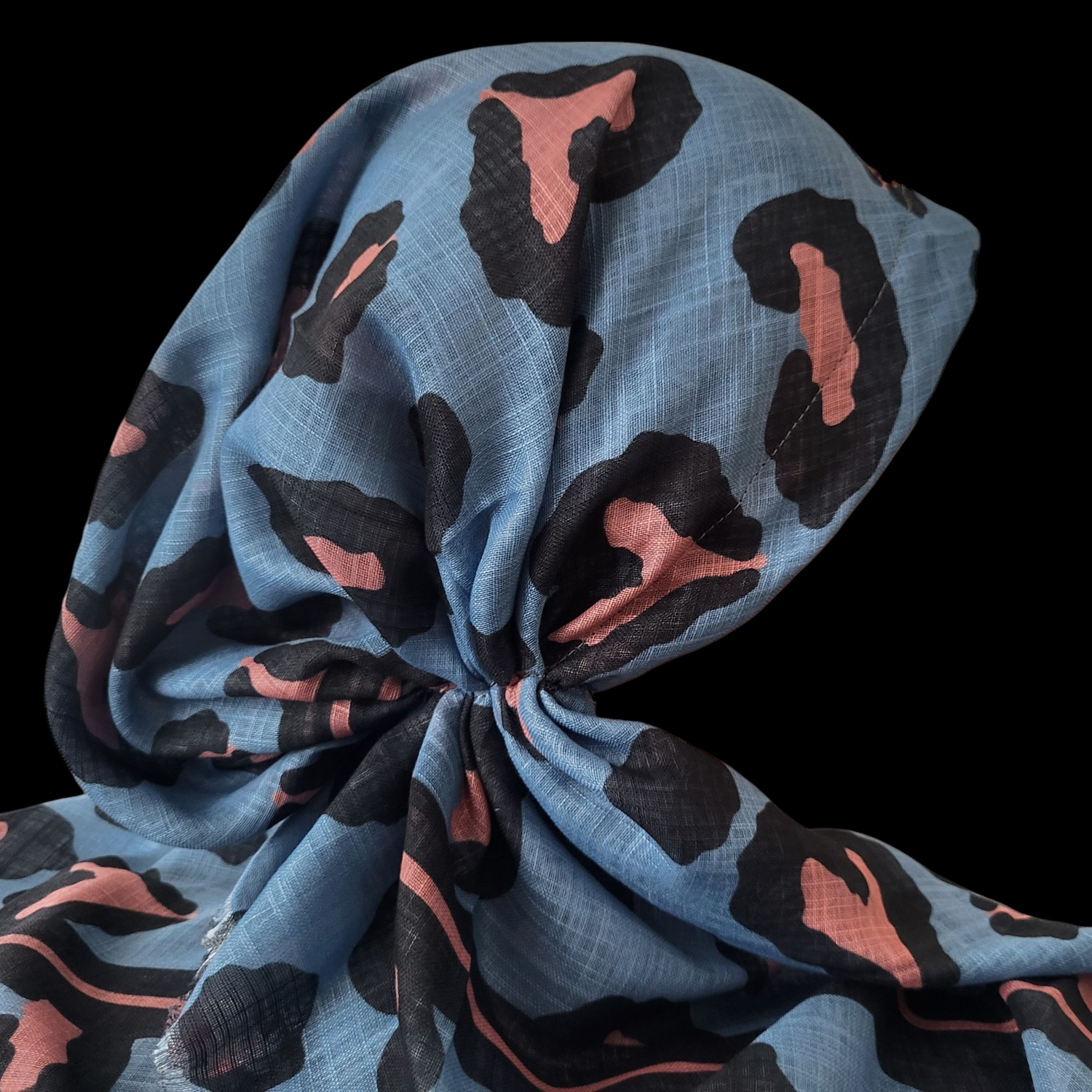 Denim leopard - soft fringes pretied tichel