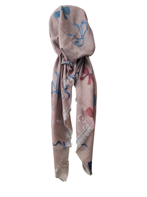 Tan bows patterned - soft fringes pretied tichel