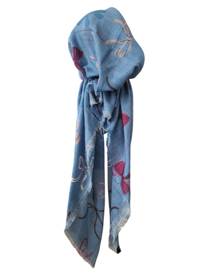 Light denim bows patterned - soft fringes pretied tichel