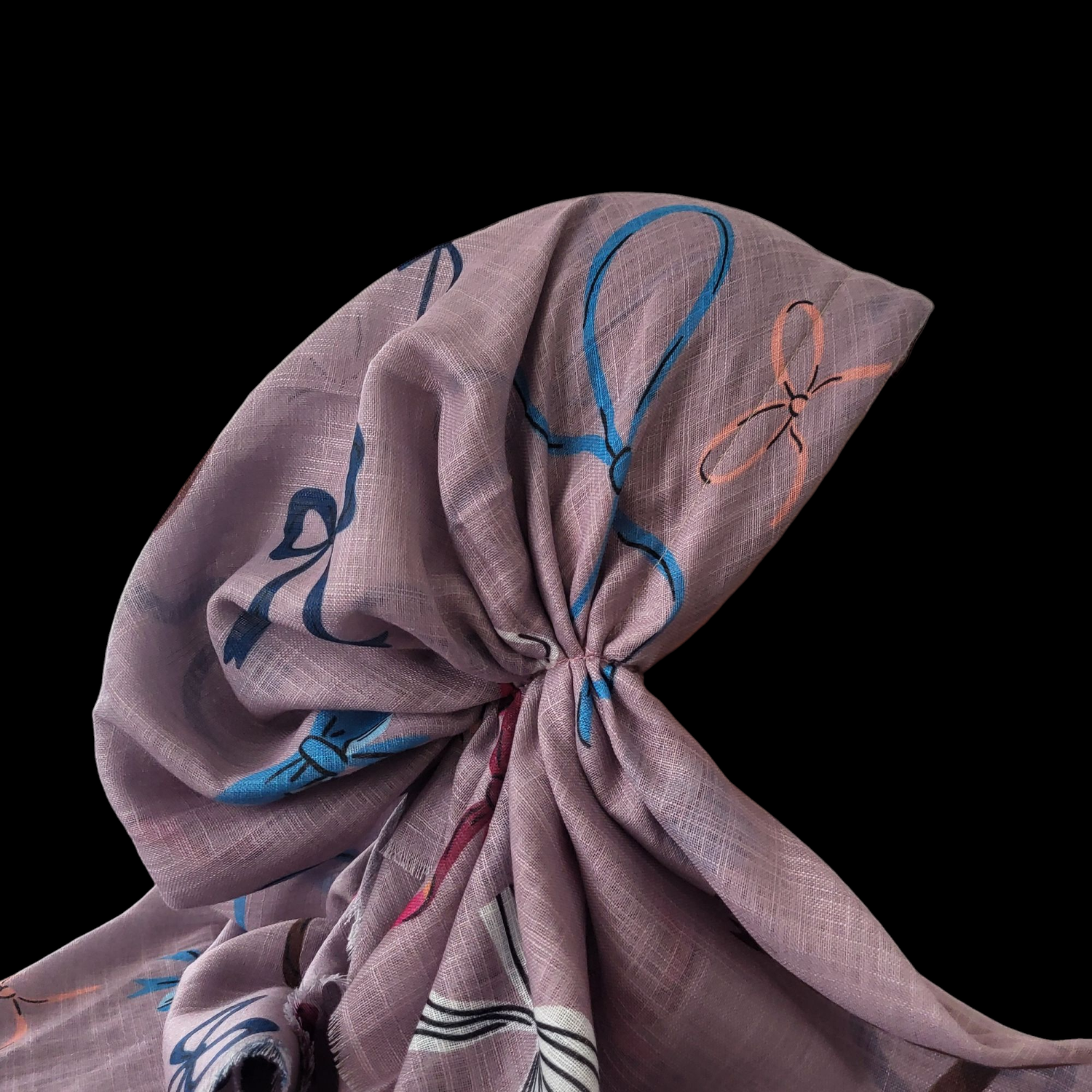 Dusty mauve bows patterned - soft fringes pretied tichel