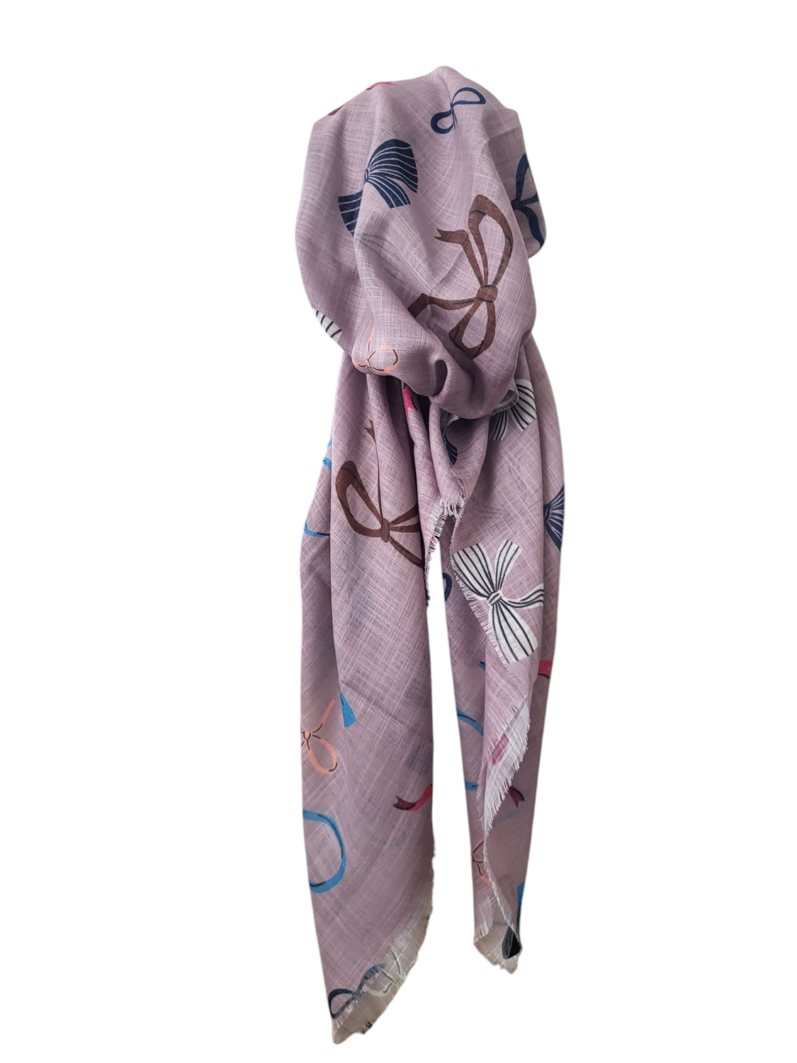 Dusty mauve bows patterned - soft fringes pretied tichel