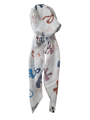 White bows patterned - soft fringes pretied tichel