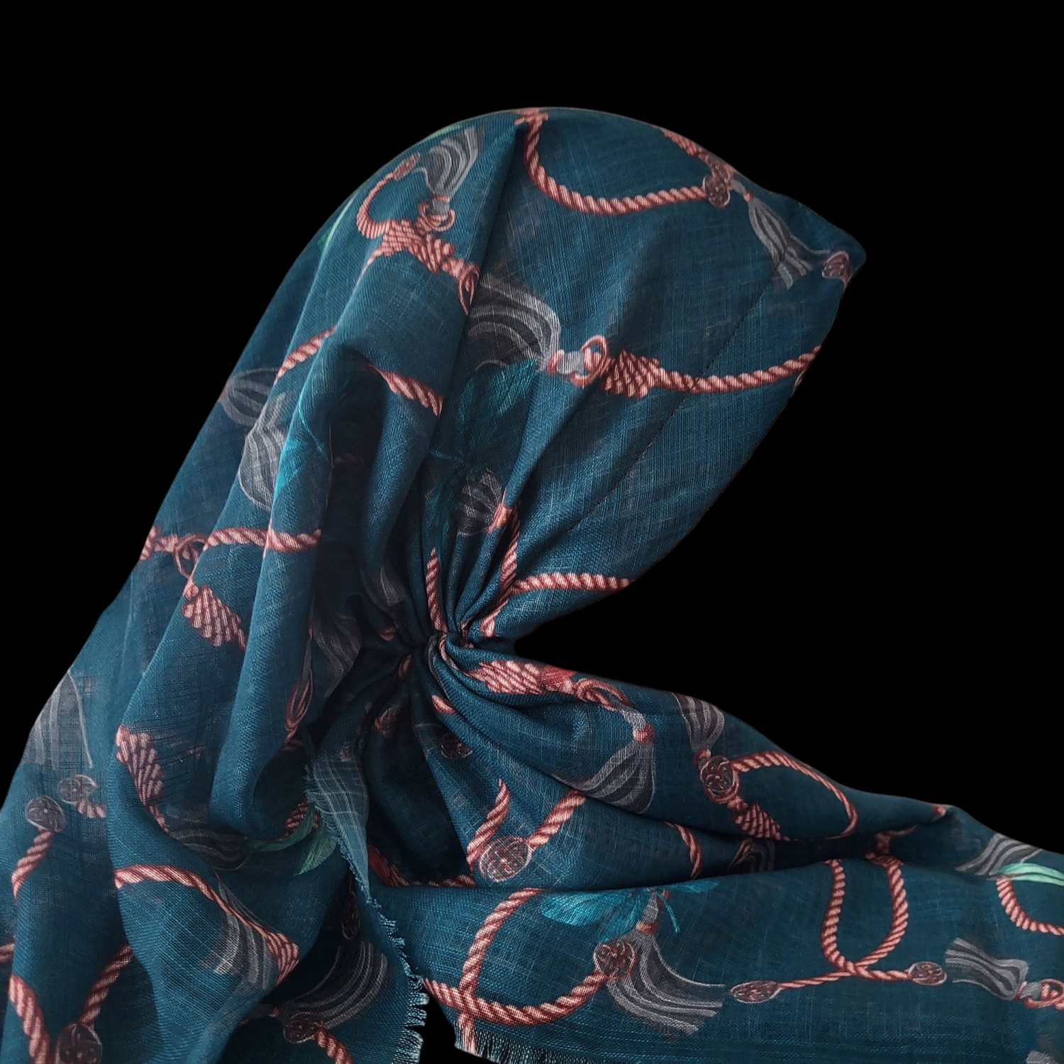 Green tassels n' more pattern - long kerchief back - soft fringes pretied tichel (BBS) w/band sewn in