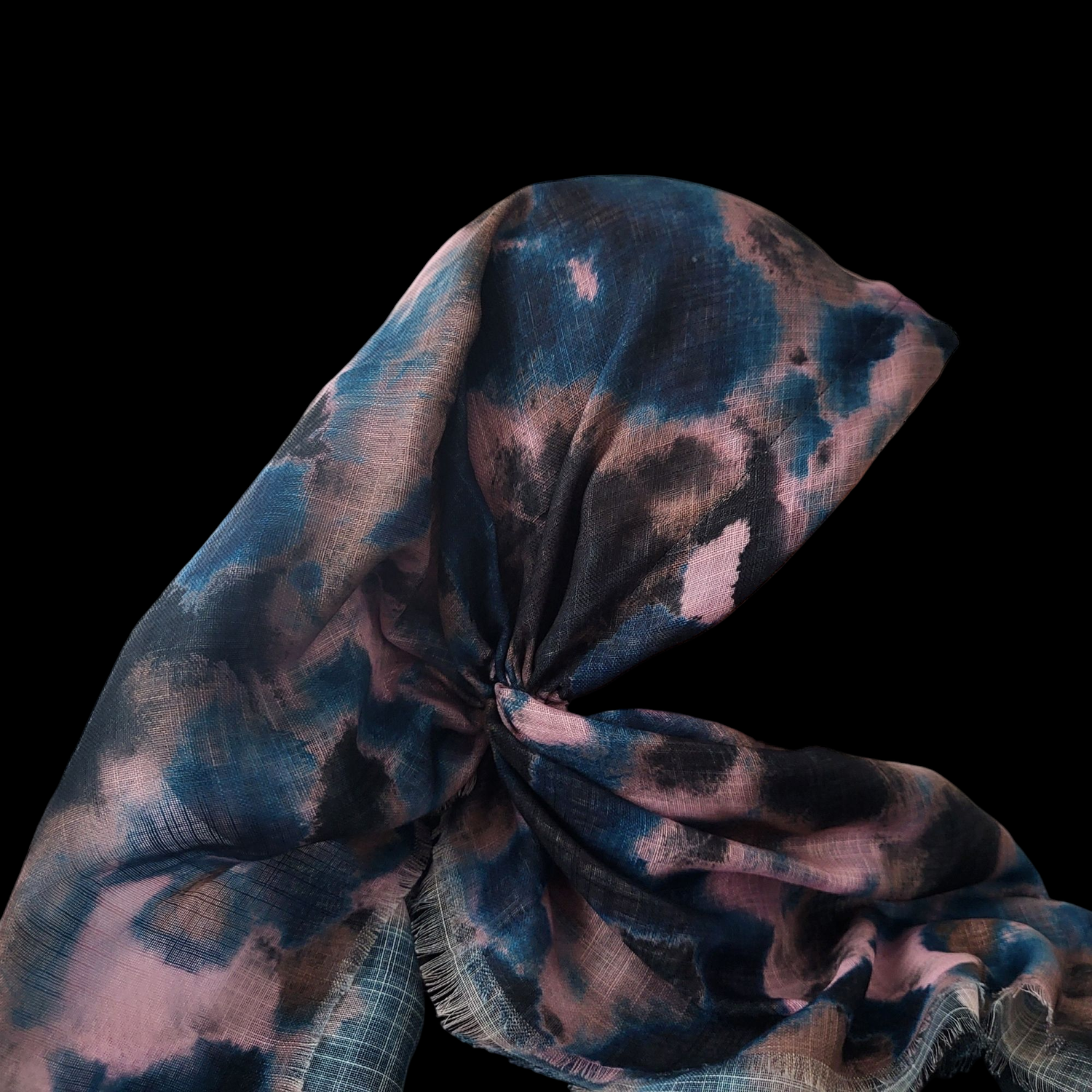 Multicolored pink - long kerchief back - soft fringes pretied tichel (BBS) w/band sewn in