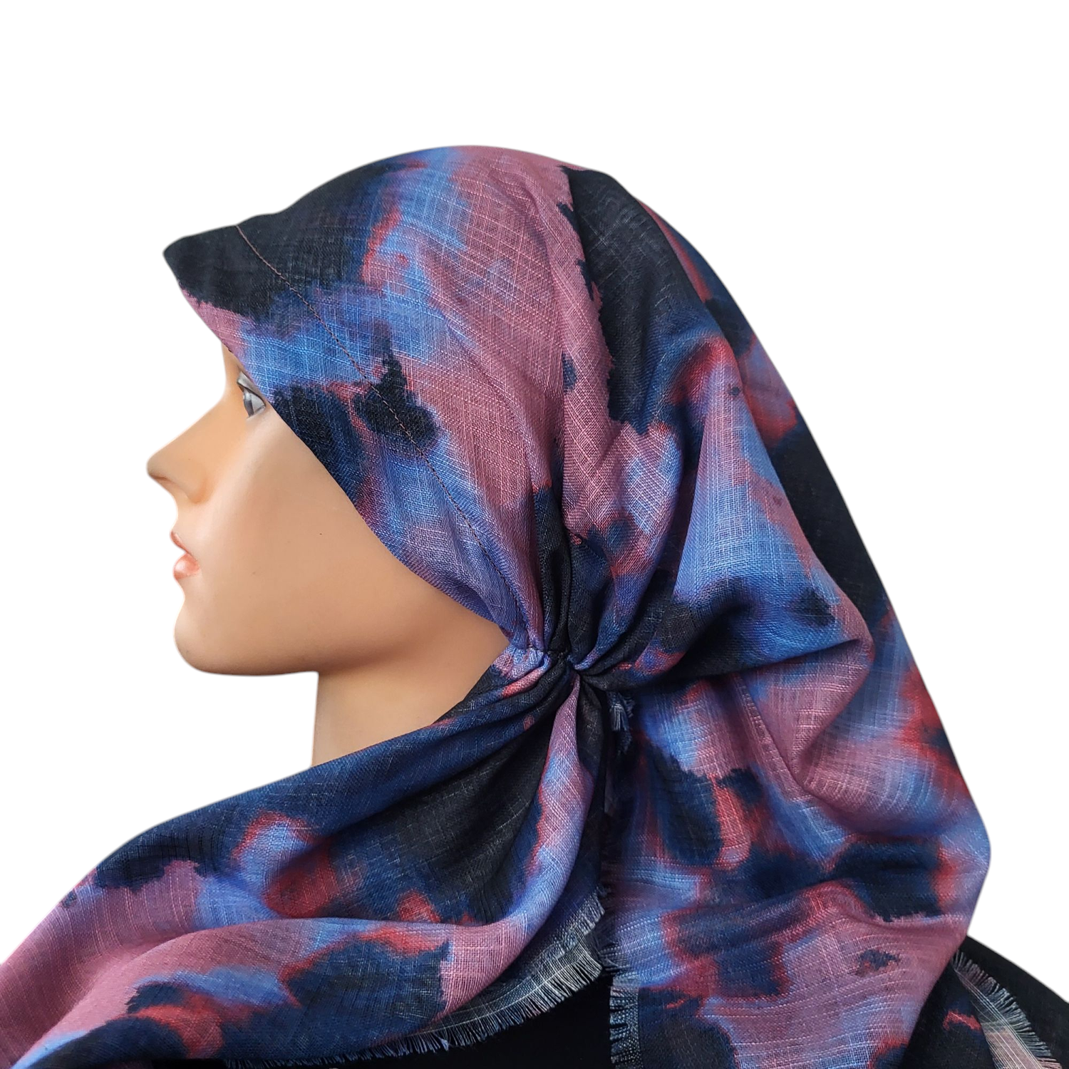 Multicolored mulberry - long kerchief back - soft fringes pretied tichel (BBS) w/band sewn in