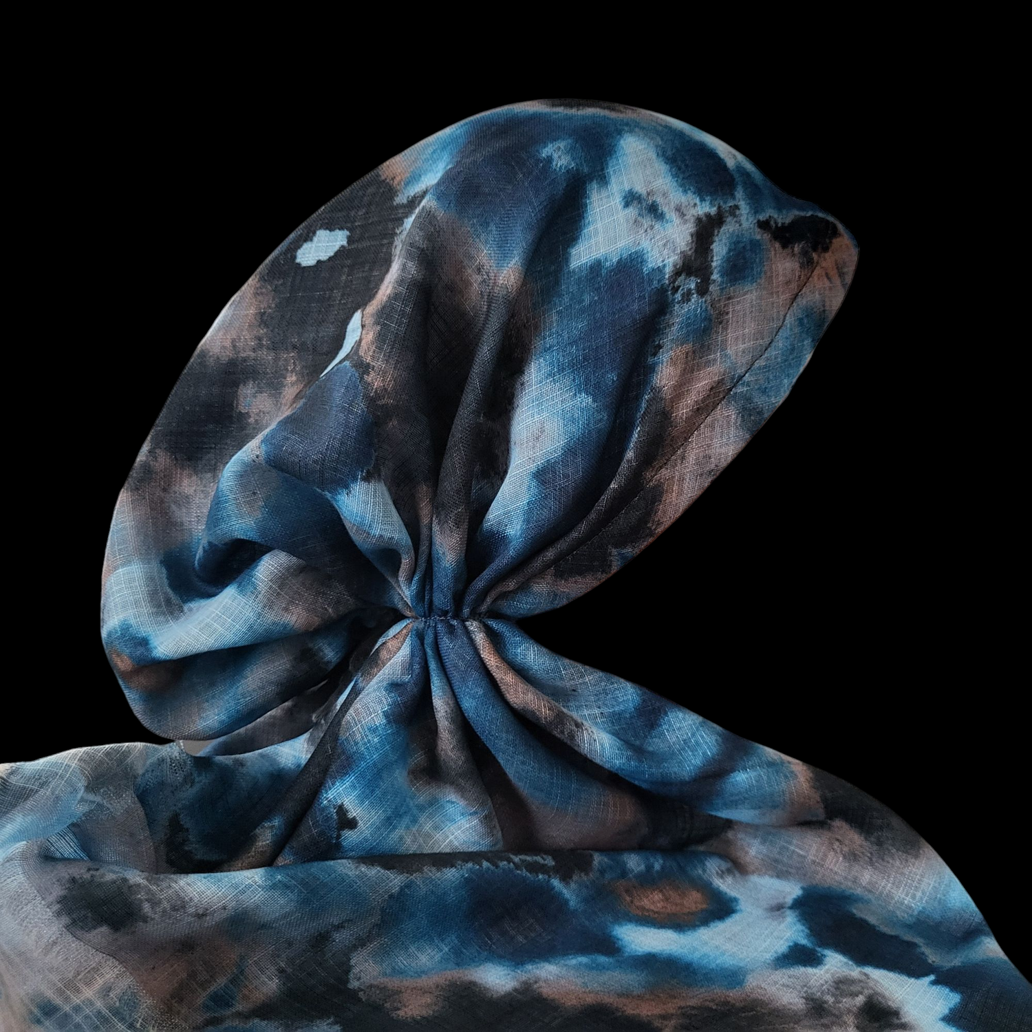 Blue colorfully patterned - soft fringes pretied tichel