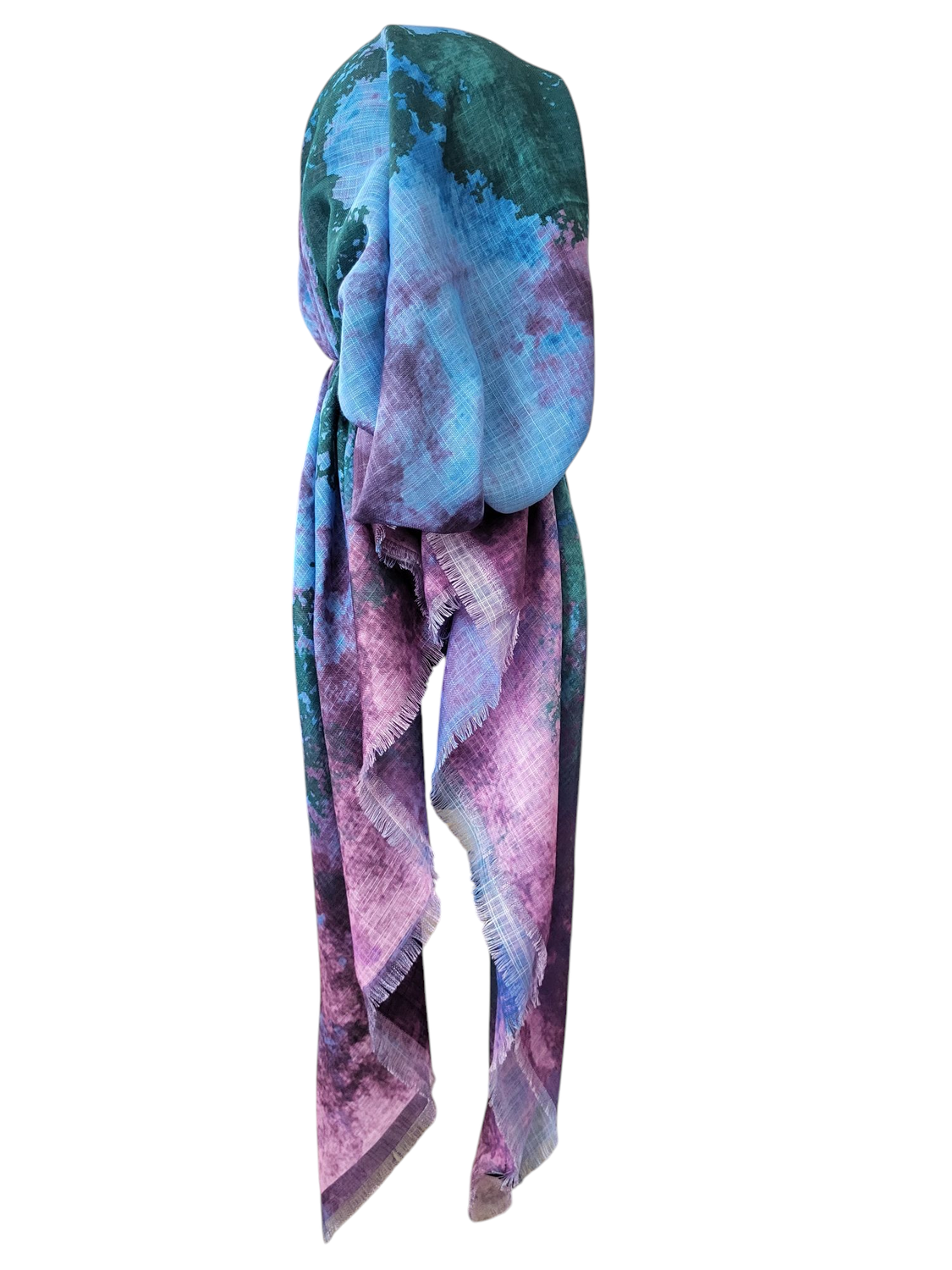 Purple colorfully patterned - soft fringes pretied tichel
