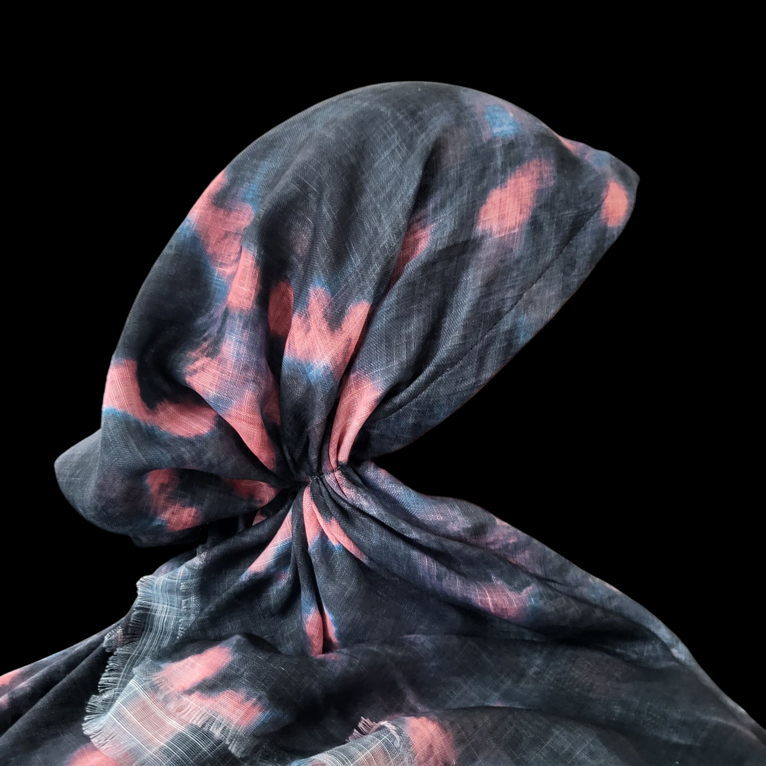 Coral colorfully patterned - soft fringes pretied tichel