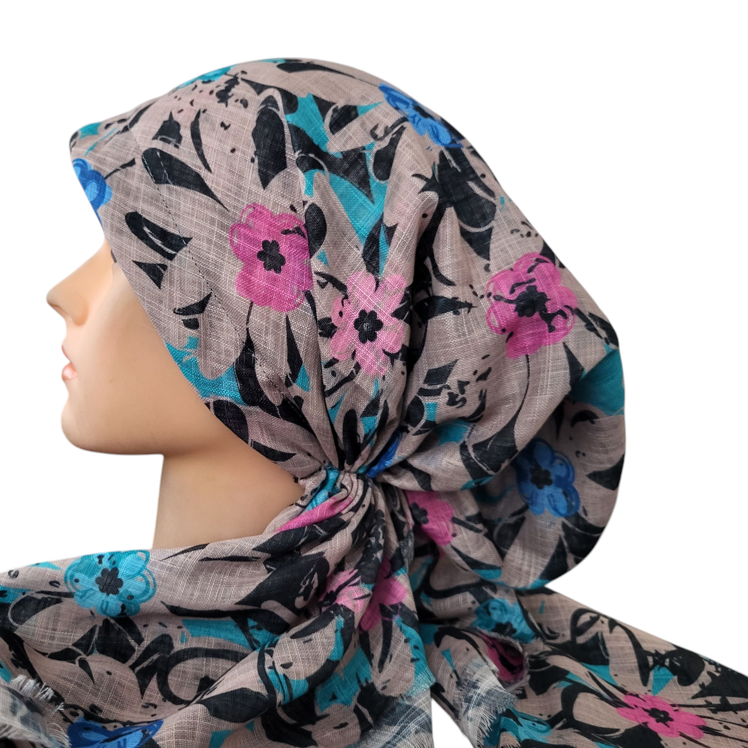 Tan flowers - soft fringes pretied tichel