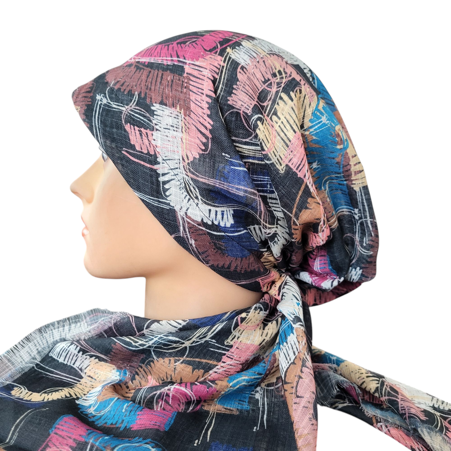 Black n' more multicolored - soft fringes pretied tichel