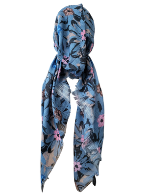 Denim flowers - soft fringes pretied tichel